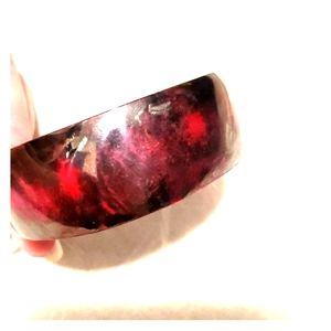 Handcrafted shiny pinkish red black metal bracelet
